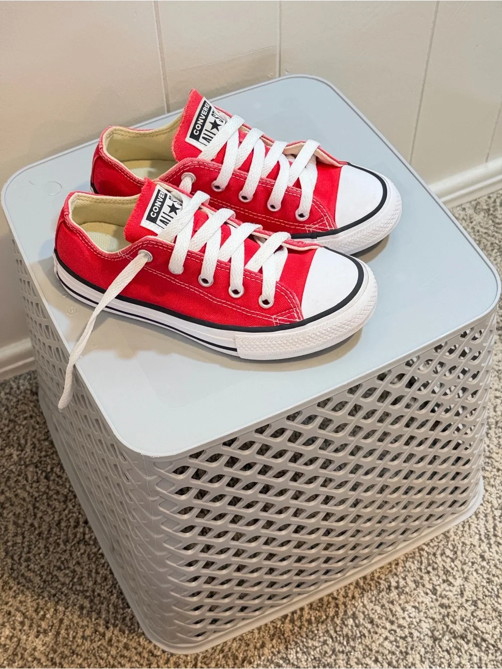 Converse Kids Red Low Top Canvas Sneakers with White Accents